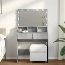 vidaXL Sminkbord>Sminkbord med LED betonggrå 80x41x134,5 cm