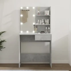 vidaXL Sminkbord>Sminkbord med LED betonggrå 74,5x40x141 cm