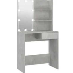 vidaXL Sminkbord>Sminkbord med LED betonggrå 74,5x40x141 cm