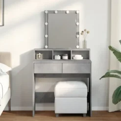 vidaXL Sminkbord>Sminkbord med LED betonggrå 80x41x144,5 cm