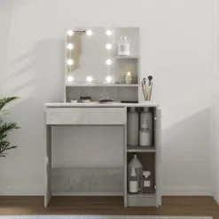 vidaXL Sminkbord>Sminkbord med LED betonggrå 86,5x35x136 cm