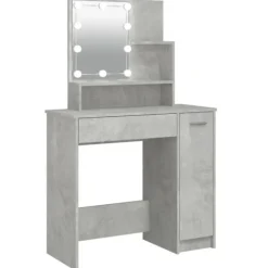 vidaXL Sminkbord>Sminkbord med LED betonggrå 86,5x35x136 cm