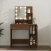 vidaXL Sminkbord>Sminkbord med LED brun ek 86,5x35x136 cm