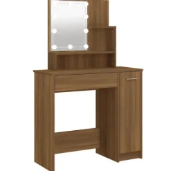vidaXL Sminkbord>Sminkbord med LED brun ek 86,5x35x136 cm