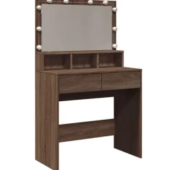vidaXL Sminkbord>Sminkbord med LED brun ek 80x41x134,5 cm