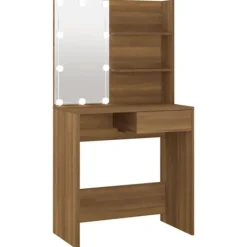 vidaXL Sminkbord>Sminkbord med LED brun ek 74,5x40x141 cm