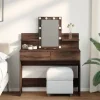 vidaXL Sminkbord>Sminkbord med LED brun ek 100x40x130 cm