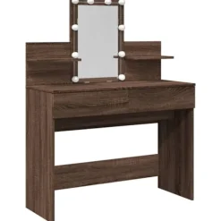 vidaXL Sminkbord>Sminkbord med LED brun ek 100x40x130 cm
