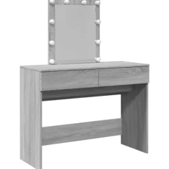 vidaXL Sminkbord>Sminkbord med LED grå sonoma 100x40x130 cm