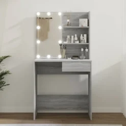 vidaXL Sminkbord>Sminkbord med LED grå sonoma 74,5x40x141 cm