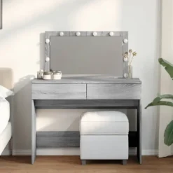 vidaXL Sminkbord>Sminkbord med LED grå sonoma 100x40x120 cm