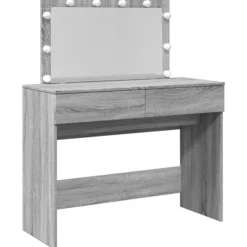 vidaXL Sminkbord>Sminkbord med LED grå sonoma 100x40x120 cm