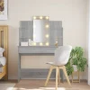 vidaXL Sminkbord>Sminkbord med LED grå sonoma 96x40x142 cm