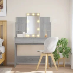 vidaXL Sminkbord>Sminkbord med LED grå sonoma 96x40x142 cm