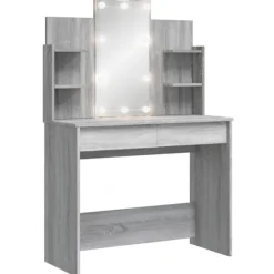 vidaXL Sminkbord>Sminkbord med LED grå sonoma 96x40x142 cm