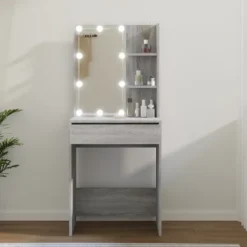vidaXL Sminkbord>Sminkbord med LED grå sonoma 60x40x140 cm
