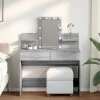 vidaXL Sminkbord>Sminkbord med LED grå sonoma 100x40x130 cm
