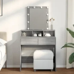 vidaXL Sminkbord>Sminkbord med LED grå sonoma 80x41x144,5 cm