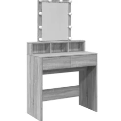 vidaXL Sminkbord>Sminkbord med LED grå sonoma 80x41x144,5 cm