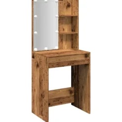 vidaXL Sminkbord>Sminkbord med LED åldrat trä 60x40x140 cm