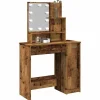 vidaXL Sminkbord>Sminkbord med LED åldrat trä 86,5x35x136 cm