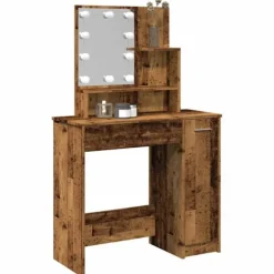 vidaXL Sminkbord>Sminkbord med LED åldrat trä 86,5x35x136 cm