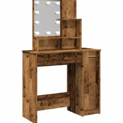 vidaXL Sminkbord>Sminkbord med LED åldrat trä 86,5x35x136 cm