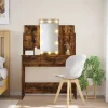 vidaXL Sminkbord>Sminkbord med LED rökfärgad ek 96x40x142 cm