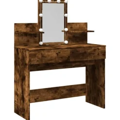 vidaXL Sminkbord>Sminkbord med LED rökfärgad ek 100x40x130 cm