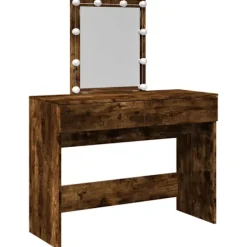 vidaXL Sminkbord>Sminkbord med LED rökfärgad ek 100x40x130 cm