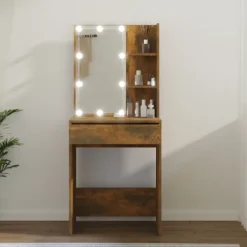 vidaXL Sminkbord>Sminkbord med LED rökfärgad ek 60x40x140 cm
