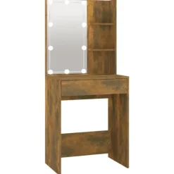 vidaXL Sminkbord>Sminkbord med LED rökfärgad ek 60x40x140 cm