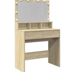 vidaXL Sminkbord>Sminkbord med LED sonoma-ek 80x41x134,5 cm