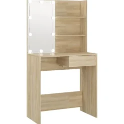vidaXL Sminkbord>Sminkbord med LED sonoma-ek 74,5x40x141 cm konstruerat trä