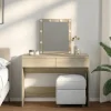 vidaXL Sminkbord>Sminkbord med LED sonoma-ek 100x40x130 cm