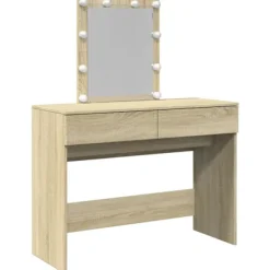 vidaXL Sminkbord>Sminkbord med LED sonoma-ek 100x40x130 cm