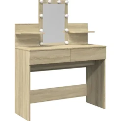 vidaXL Sminkbord>Sminkbord med LED sonoma-ek 100x40x130 cm