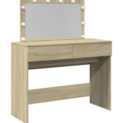 vidaXL Sminkbord>Sminkbord med LED sonoma-ek 100x40x120 cm