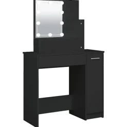 vidaXL Sminkbord>Sminkbord med LED svart 86,5x35x136 cm