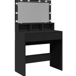 vidaXL Sminkbord>Sminkbord med LED svart 80x41x134,5 cm
