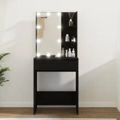 vidaXL Sminkbord>Sminkbord med LED svart 60x40x140 cm