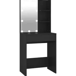 vidaXL Sminkbord>Sminkbord med LED svart 60x40x140 cm