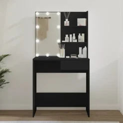 vidaXL Sminkbord>Sminkbord med LED svart 74,5x40x141 cm
