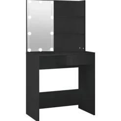 vidaXL Sminkbord>Sminkbord med LED svart 74,5x40x141 cm
