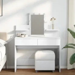 vidaXL Sminkbord>Sminkbord med LED vit 100x40x130 cm