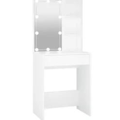 vidaXL Sminkbord>Sminkbord med LED vit 60x40x140 cm
