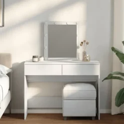 vidaXL Sminkbord>Sminkbord med LED vit 100x40x130 cm