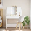 vidaXL Sminkbord>Sminkbord med LED vit 96x40x142 cm