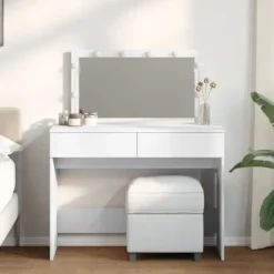 vidaXL Sminkbord>Sminkbord med LED vit 100x40x120 cm