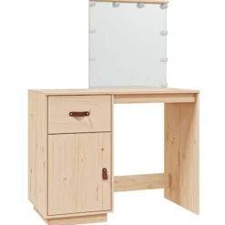 vidaXL Sminkbord>Sminkbord med LED 95x50x133,5 cm massiv furu